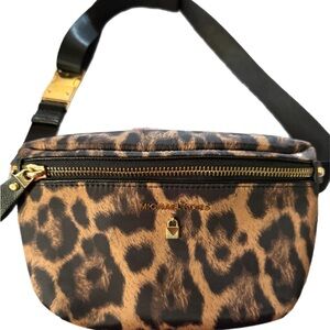 Michael Kors Leopard Print Crossbody Belt Bag in Brown and Black